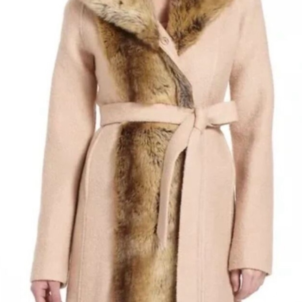 EUC Anthropologie Elevenses Divna Wrap Coat with Faux Fur Trim